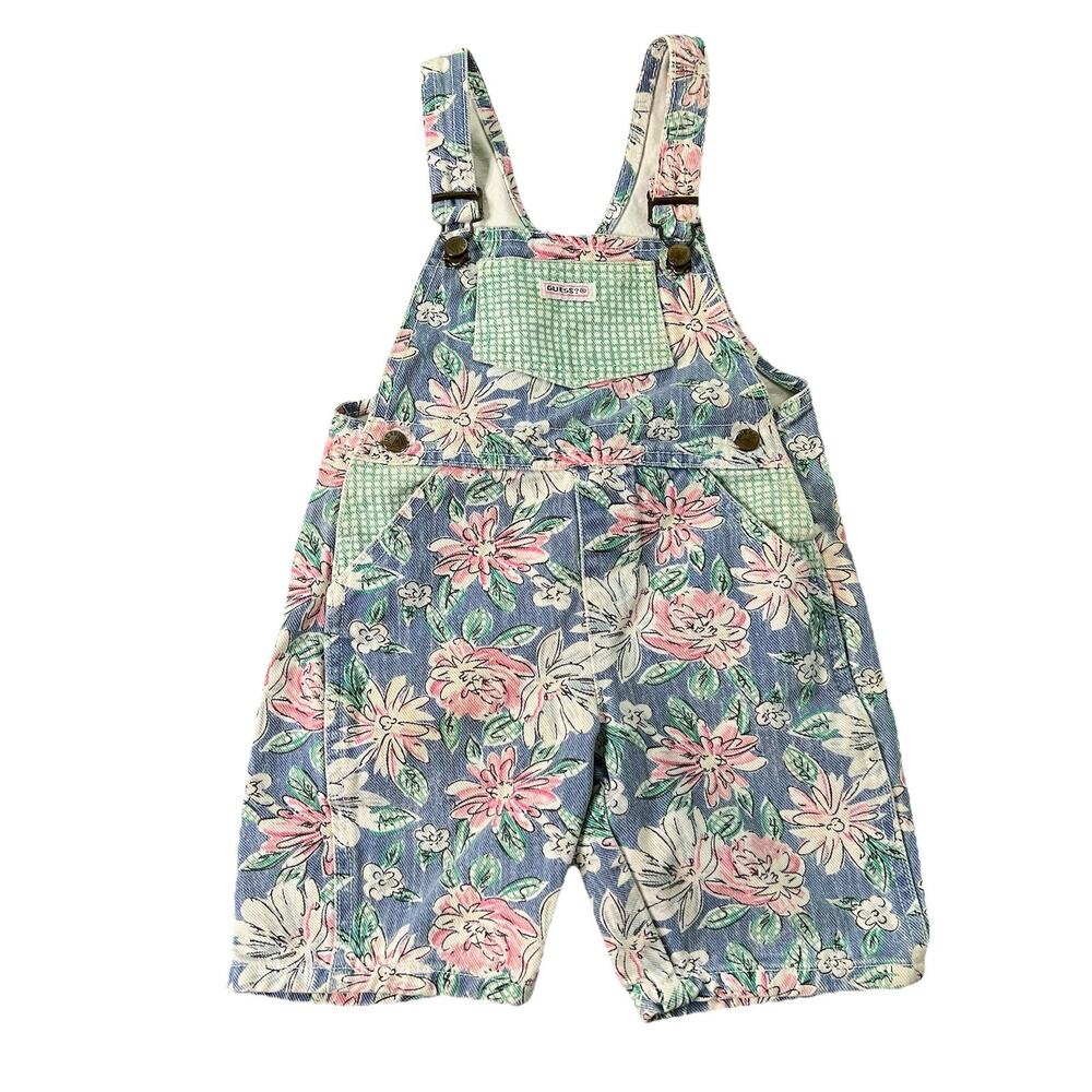 Vintage Guess Baby Floral Overalls Girls Toddler Sz 3Y USA Made Retro 90s